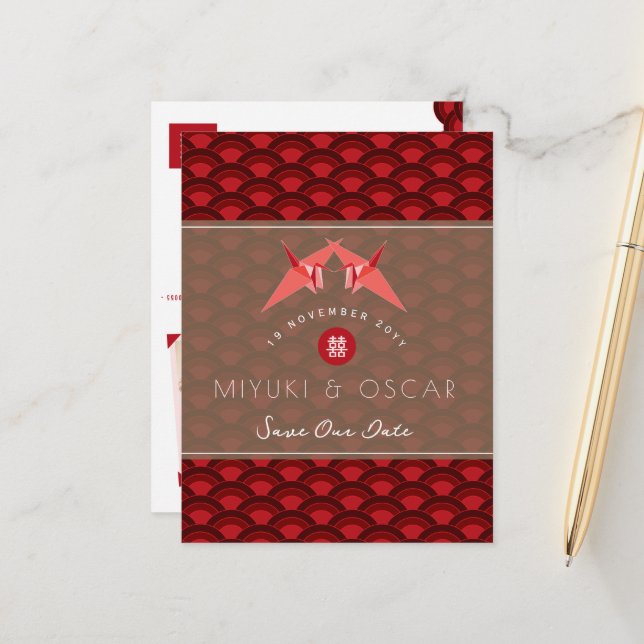 Carte Postale Faire-part Papier Grues Motif Saint-Jacques Mariage Enregistr (Devant/Arrière en situation)