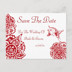 Carte Postale Faire-part Papillon à fleur(henné)(rouge)