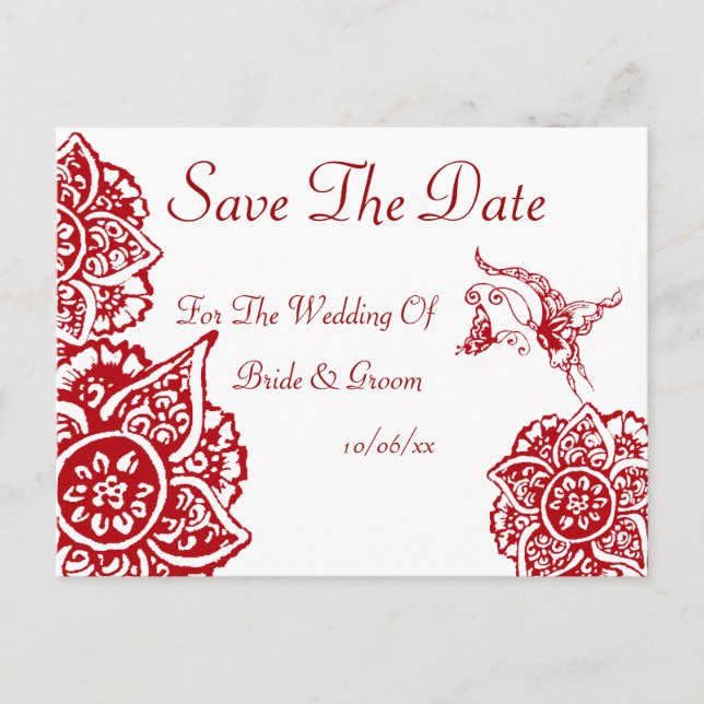 Carte Postale Faire-part Papillon à fleur(henné)(rouge) (Devant)