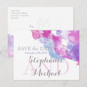 Carte Postale Faire-part Papillon aquarelle Baies Mixtes SavetheDate
