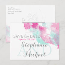 Papillon Aquarelle Cranberry Menthe SavetheDate