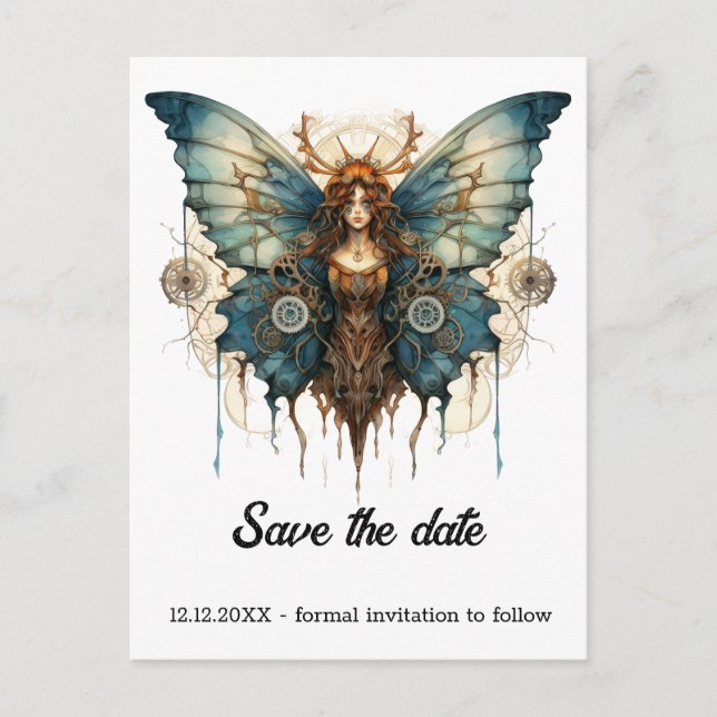 Carte Postale Faire-part Papillon Nymph Fluttergear Mariage Steampunk  (Devant)