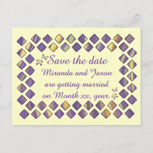 Carte Postale Faire-part Papillons de diamants jaunes violets Enregistrer l