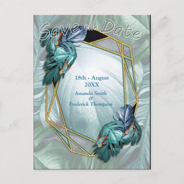 Carte Postale Faire-part Papillons du Paradis/Tropical Turquoise Splash (Devant)