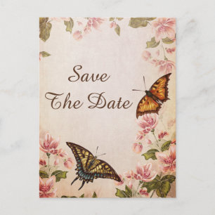 Carte Postale Faire-part Papillons & Fleur d'amandier vintage Enregistrez l