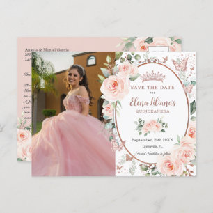 Carte Postale Faire-part Papillons Roses en or Blush Quinceañera