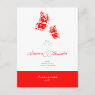 Carte Postale Faire-part Papillons rouges simples Épargnez la date mariage