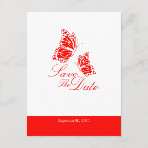 Carte Postale Faire-part Papillons rouges simples Épargnez la date mariage