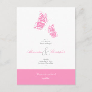 Carte Postale Faire-part Papillons simples rose Enregistrer le Mariage de d