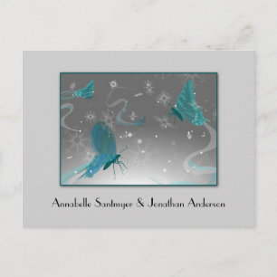 Carte Postale Faire-part Papillons turquoises et gris Enregistrer la date