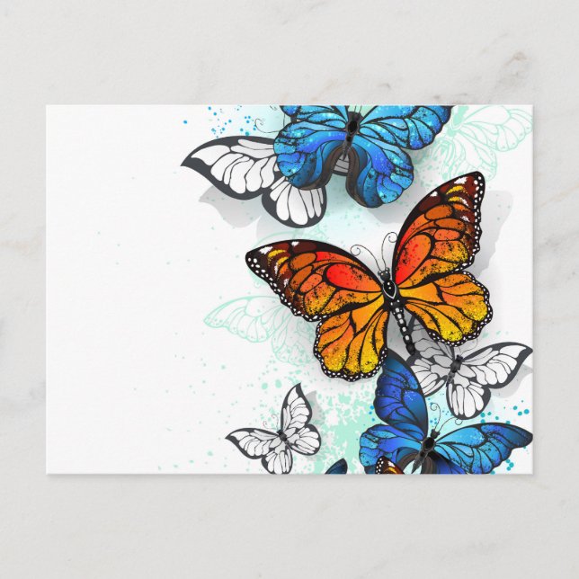 Carte Postale Faire-part Papillons volants Morpho et Monarch (Devant)