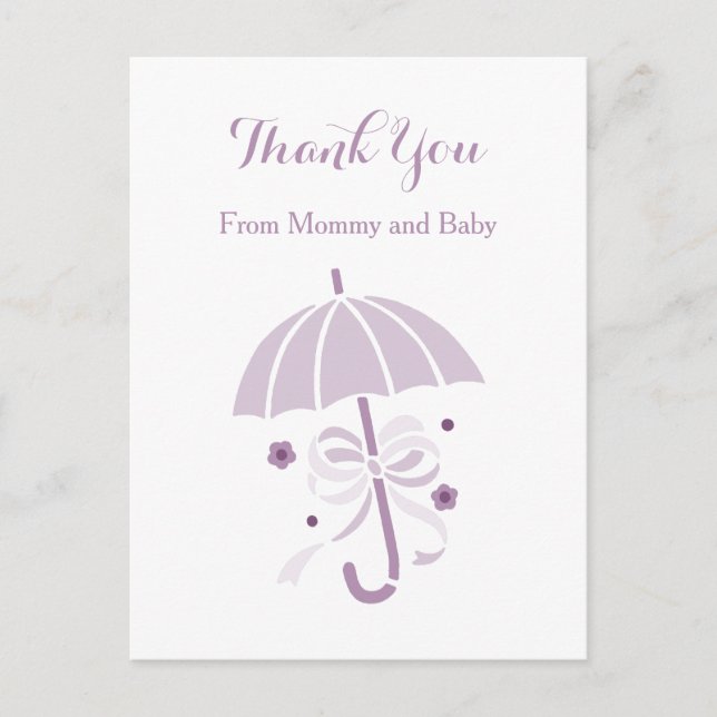 Carte Postale Faire-part Parapluie mignonne violet et Merci de Baby shower  (Devant)