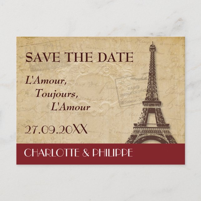Carte Postale Faire-part Paris Destination Wedding Enregistrer la date (Devant)