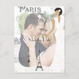 Carte Postale Faire-part Paris Thème Mariage Blanc Enregistrer la date ajou