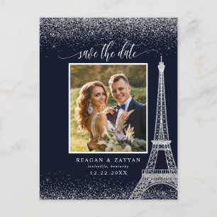 Carte Postale Faire-part Paris Tour Eiffel Navy Argent Photo Enregistrer La