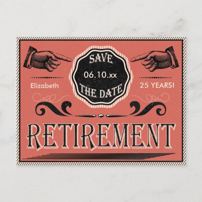 Carte Postale Faire-part Partie De Retraite vintage Enregistrer La Date (Devant)