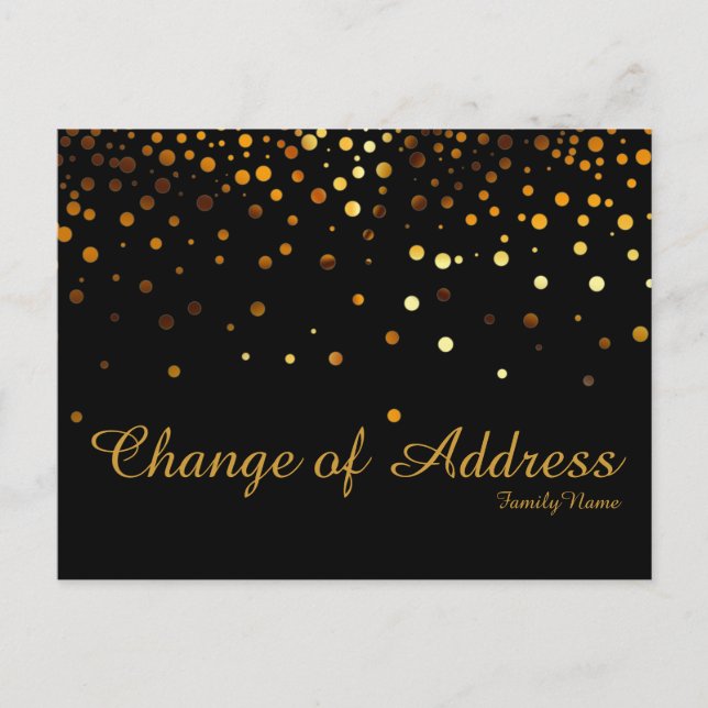 Carte Postale Faire-part Parties scintillant moderne Black Gold Faux Change (Devant)