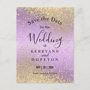 Carte Postale Faire-part Parties scintillant Purple & Gold - Enregistrer La