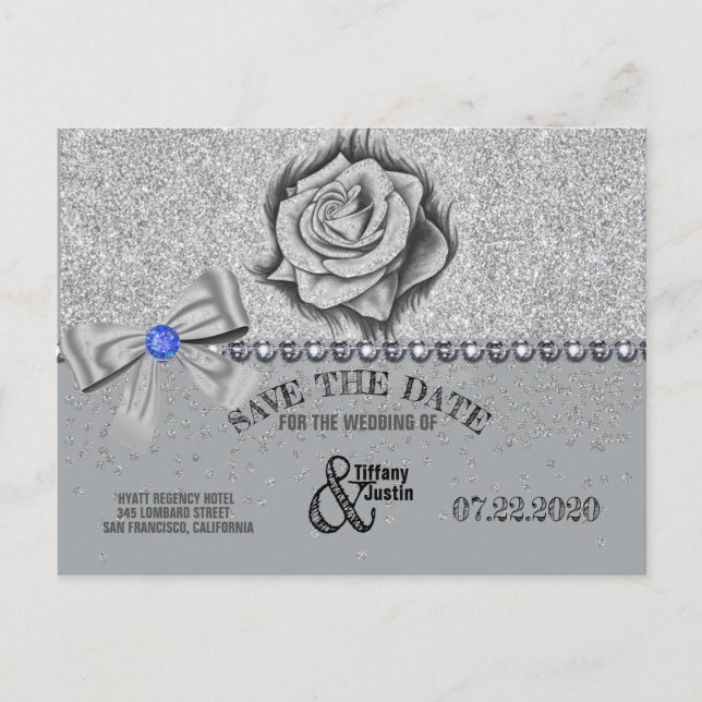 Carte Postale Faire-part Parties scintillant, Rose, Diamants & Bow Enregist (Devant)