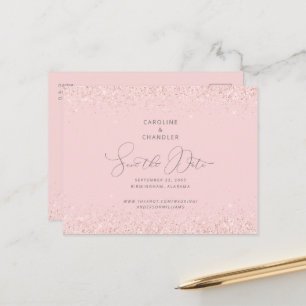 Carte Postale Faire-part Parties scintillant rose et argent mariage Enregis