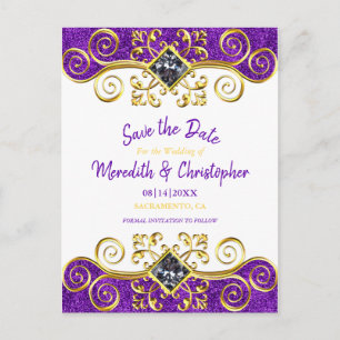 Carte Postale Faire-part Parties scintillant royale violet Gold Gemstone En