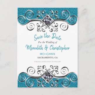 Carte Postale Faire-part Parties scintillant turquoise Bling Wedding Enregi