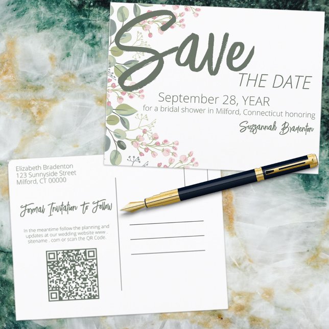 Carte Postale Faire-part Pastel Aquarelle Florale Fête des mariées Anno (Créateur téléchargé)