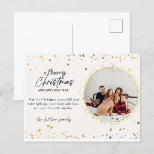 Carte Postale Faire-part Pastel et or esthétique moderne Famille Photo Joie
