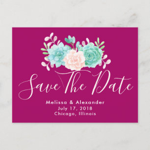 Carte Postale Faire-part Pastel Pink & Green Floral Bouquet Enregistrer La 