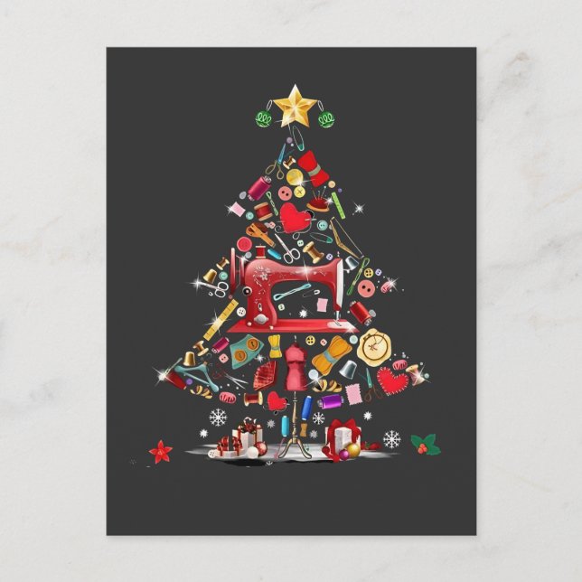 Carte Postale Faire-part Patchwork Joyeux Noël Arbre Patchwork Quilting  (Devant)