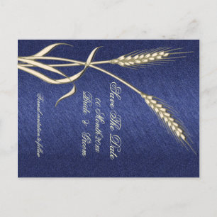 Carte Postale Faire-part Pays de blé à la crème bleue "réservez la date"