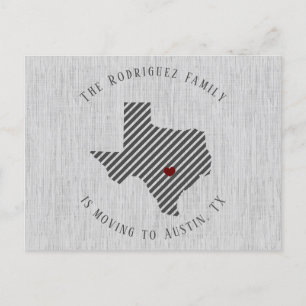 Carte Postale Faire-part Pays de collines gris lin et cœur Texas déménageme