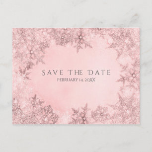 Carte Postale Faire-part Pays des merveilles d'hiver Flocons Rose Enregistr