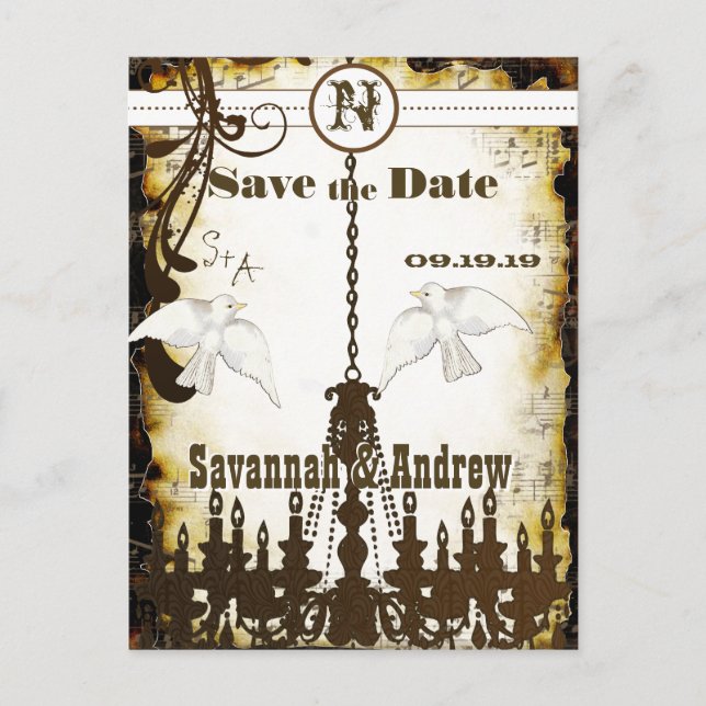 Carte Postale Faire-part Pays Dove Chic Lustre Rustique Enregistrer la Date (Devant)