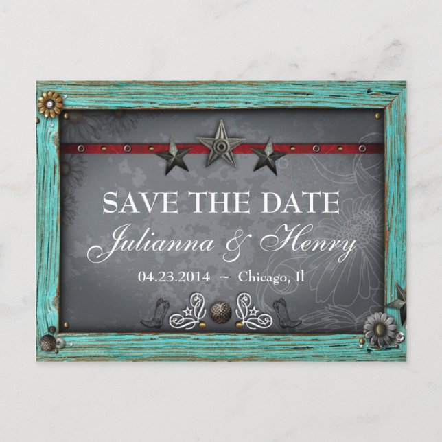 Carte Postale Faire-part Pays rustique Mariage occidental Enregistrer la da (Devant)