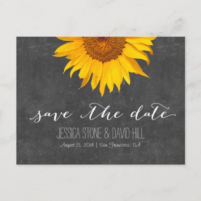 Carte Postale Faire-part Pays Sunflower Chalkboard Mariage Enregistrer la d (Devant)