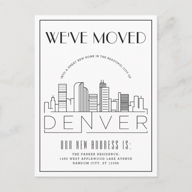 Carte Postale Faire-part Paysage de Denver Moderne Deco | Changement d'adre (Devant)