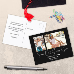 Carte Postale Faire-part Peace Out 2 Script photo 2022 Graduation Black