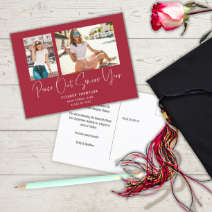 Carte Postale Faire-part Peace Out 2 Script photo 2022 Graduation Red