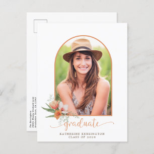 Carte Postale Faire-part Peach Floral Boho Arch Photo Graduation Party