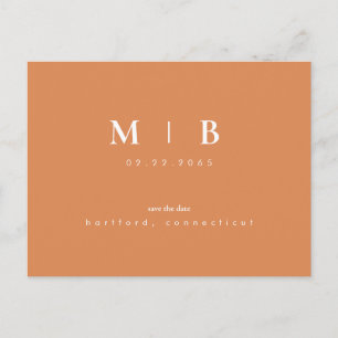Carte Postale Faire-part Peach Monogramme simple et élégant Enregistrer la