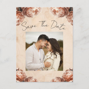 Carte Postale Faire-part Peach Peony Flowers Vintage Rustique Enregistrer l