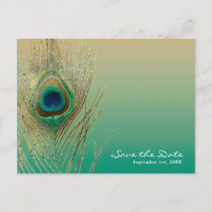 Carte Postale Faire-part Peacock Feather Sand et Turquoise Boho Enregistrer