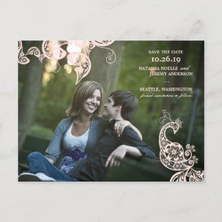 Carte Postale Faire-part Peacock Vintage Rose Floral Photo Enregistrer La D