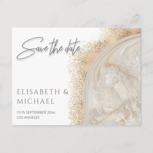 Carte Postale Faire-part Pearl rose or marbre agate calligraphie (Devant)