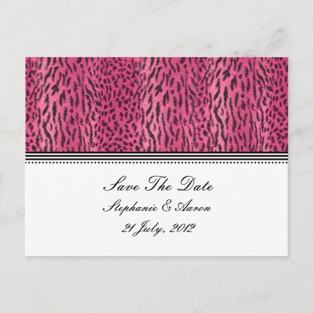 Carte Postale Faire-part Peau d'animal d'impression rose Enregistrer la dat (Devant)