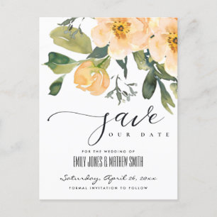 CARTE POSTALE FAIRE-PART PECHE DOUX PIVOINE AQUARELLE FLEUR SAVE THE DATE
