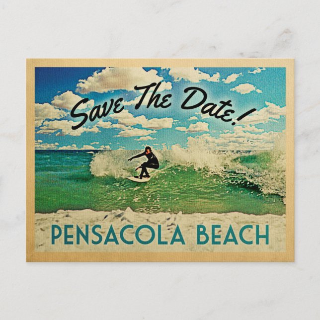 Carte Postale Faire-part Pensacola Beach Économisez La Date Florida Surf (Devant)