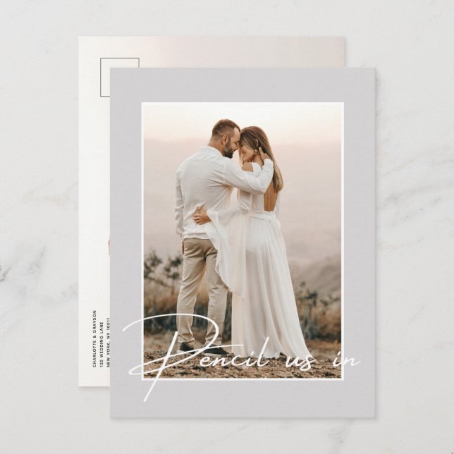 Carte Postale Faire-part Pensez-Nous Dans Enregistrer La Date Mariage Photo (Devant / Derrière)