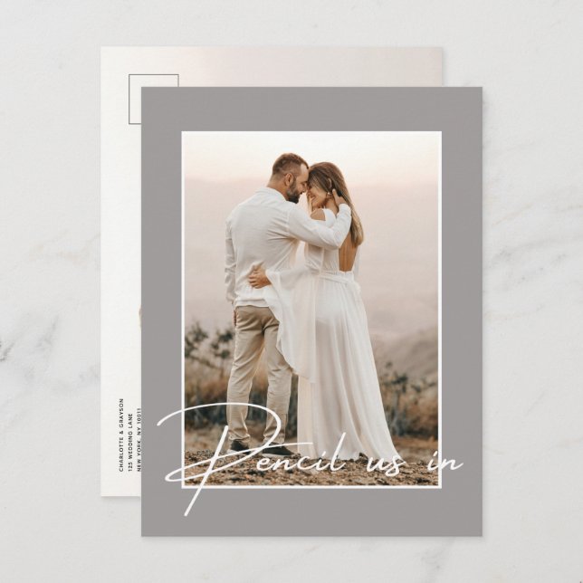 Carte Postale Faire-part Pensez-Nous Dans Enregistrer La Date Photo Mariage (Devant / Derrière)